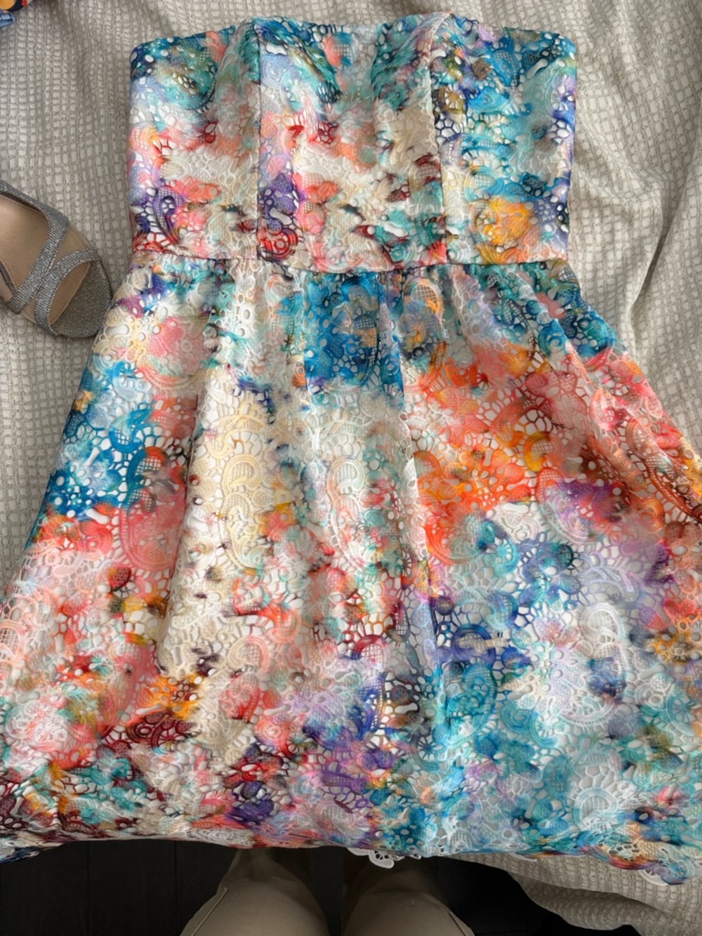 Girls' Strapless Multicolor Lace Party Dress